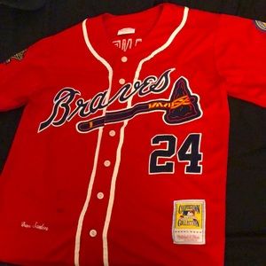 Mens Atlanta Braves Cooperstown Jersey #24 DEION SANDERS size Large (RARE) MLB